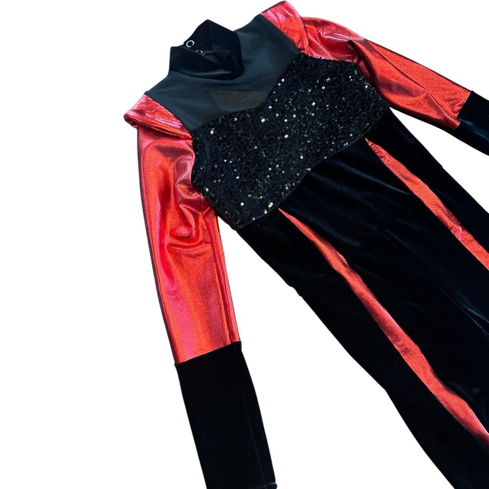 NEW Kaboom Pow 17648 Weissman Showtime Red, Black Sequin Unitard Size 1C / 8-10 - Picture 2 of 7